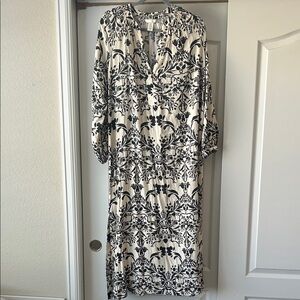 H&M Black and White Floral Midi Dress